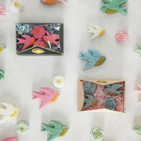 Fondants solides parfumés 2 petits oiseaux et 2 petites fleurs