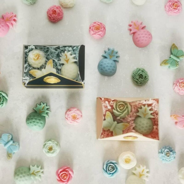 Fondants solides parfumés 1 petit ananas, 1 petit papillon et 1 petite fleur