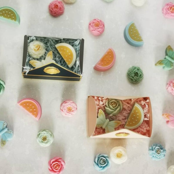 Fondants solides parfumés 1 petite pastèque, 1 petit papillon et 1 petite fleur