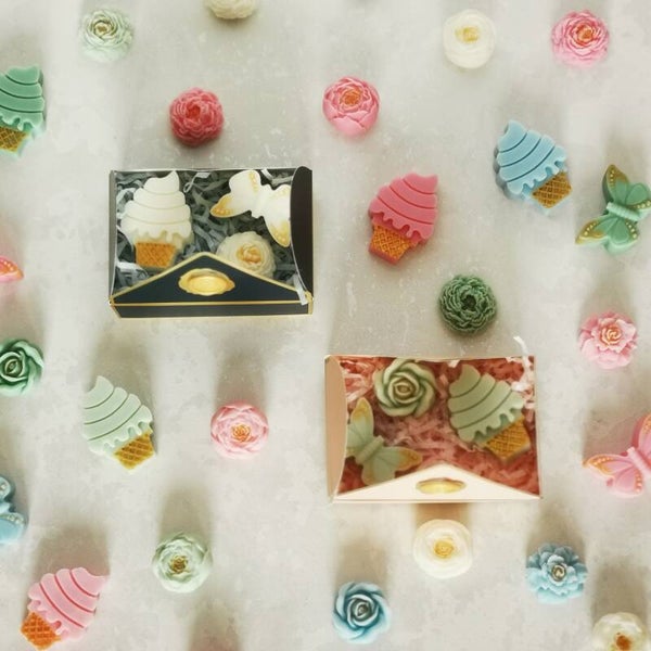 Fondants solides parfumés 1 petite glace, 1 petit papillon et 1 petite fleur