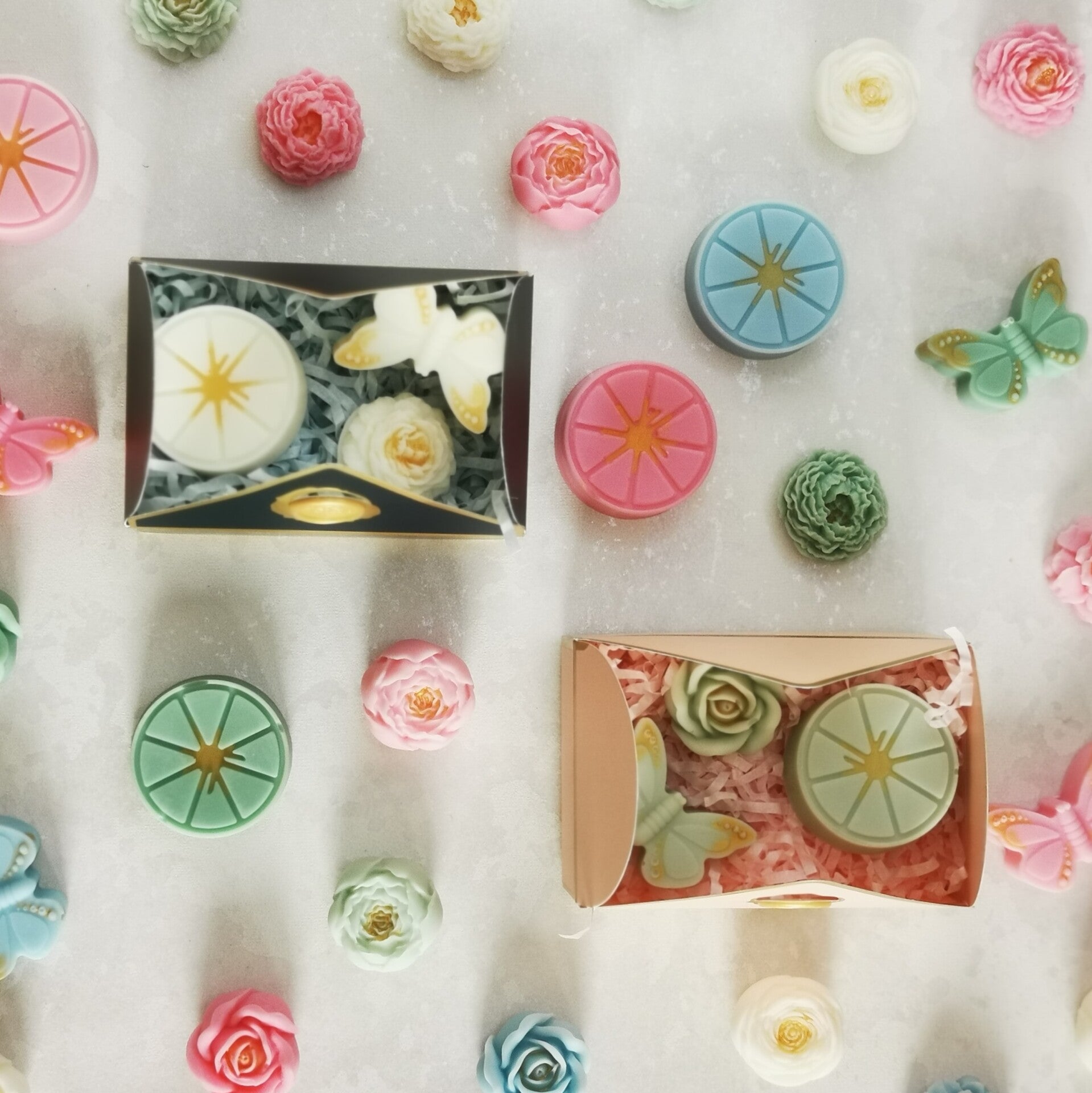 Fondants solides parfumés 1 tranche agrume, 1 petit papillon et 1 petite fleur
