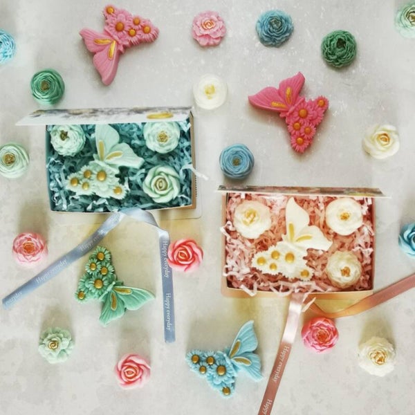 Fondants solides parfumés 1 papillon fleur et 3 petites fleurs