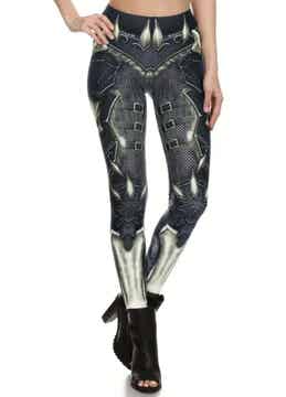 Leggins eclettici stampa armatura medievale con teschio donna