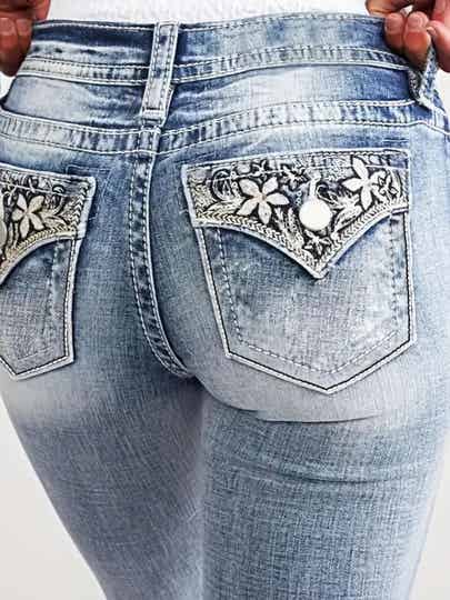 Jeans donna denim con ricamo