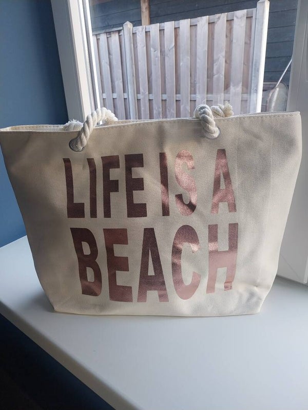 Strandtas life is a beach rosegoud