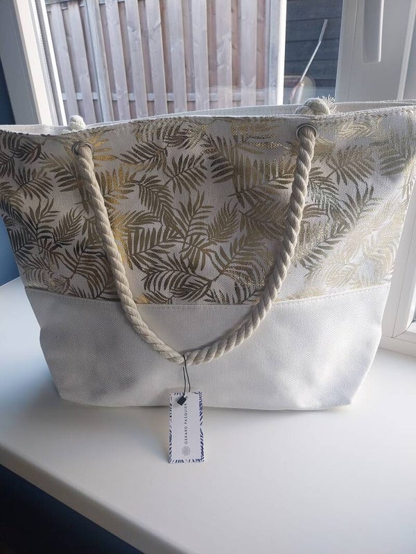 Strandtas jute met gouden blad