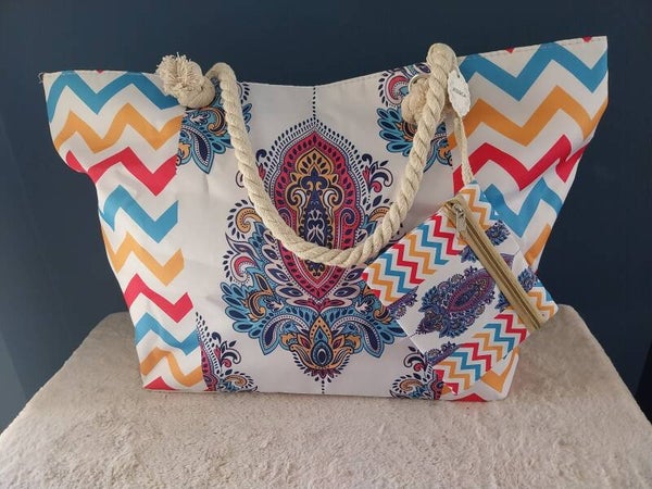 Strandtas met streepjes en mandela