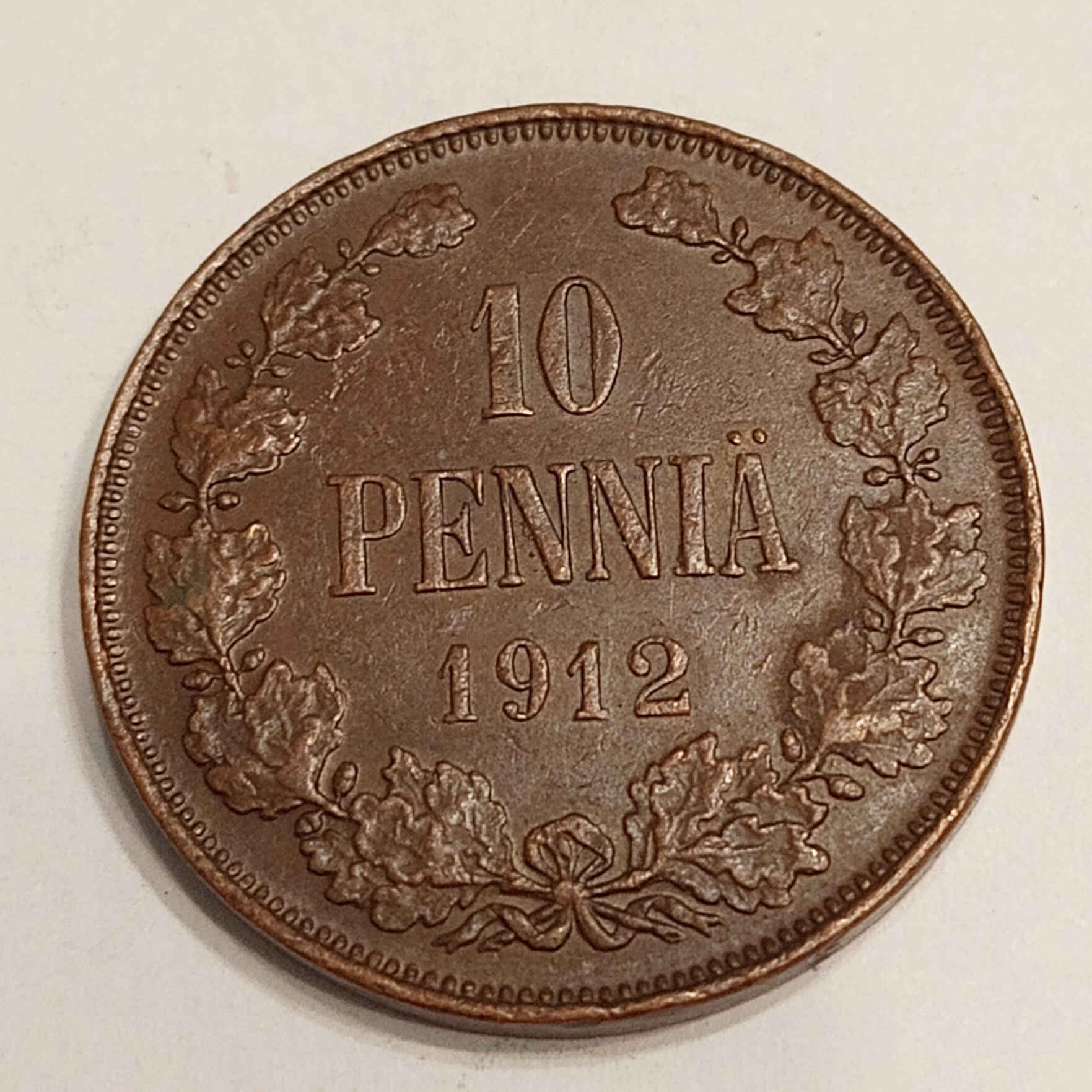 FINLAND * 10 PENNIÄ * 1912 * Copper *Cond. 1+  *Grand Duchy,Empire Nikolaj  II*