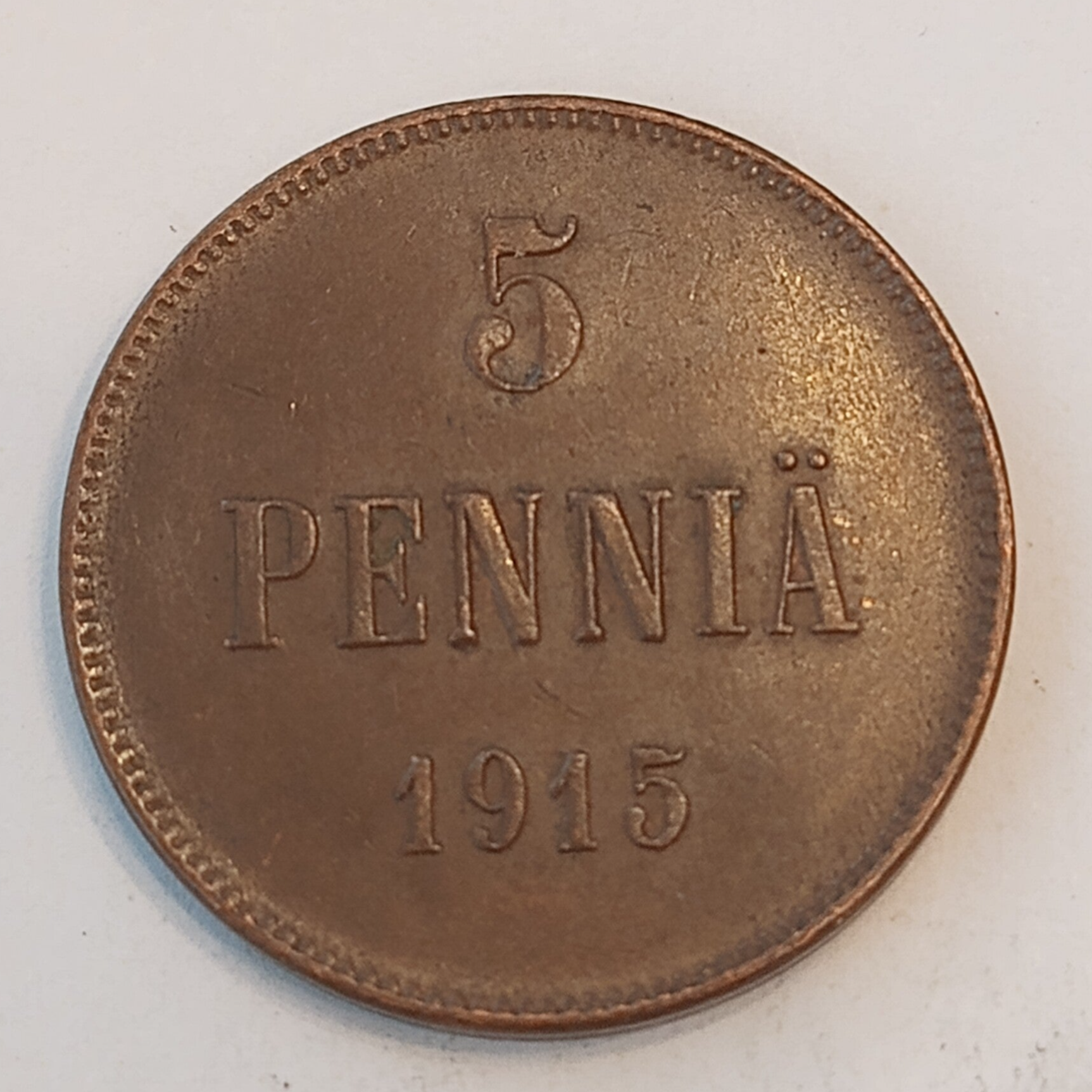 FINLAND * 5 PENNIÄ * 1915* Copper *Cond. 1 +  *Grand Duchy / Empire Nikolaj  II