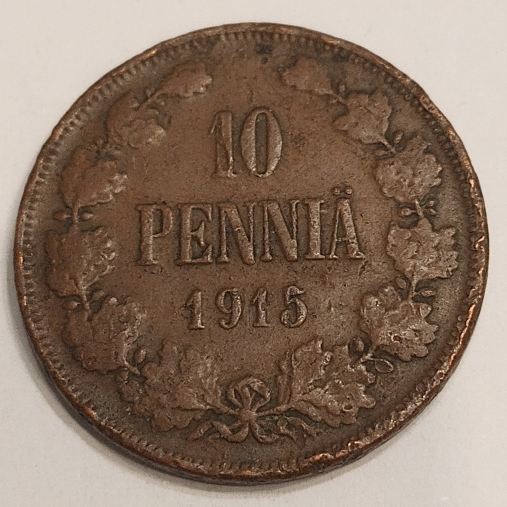 FINLAND * 10 PENNIÄ * 1915 * Copper *Cond. 1+  *Grand Duchy,Empire Nikolaj  II*
