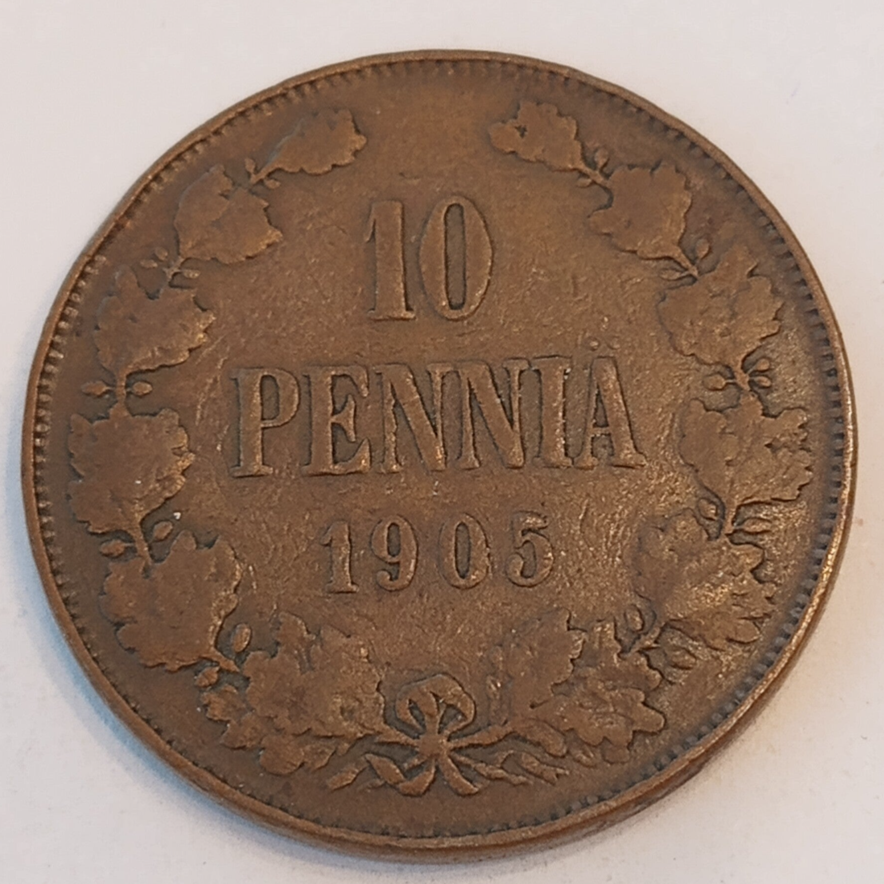 FINLAND * 10 PENNIÄ * 1905* Copper *Cond. 1+  *Grand Duchy,Empire Nikolaj  II*