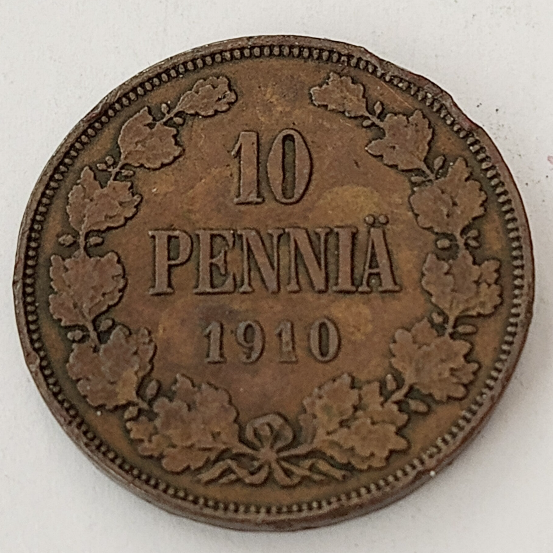 FINLAND * 10 PENNIÄ * 1910 * Copper *Cond. 1+  *Grand Duchy,Empire Nikolaj  II*
