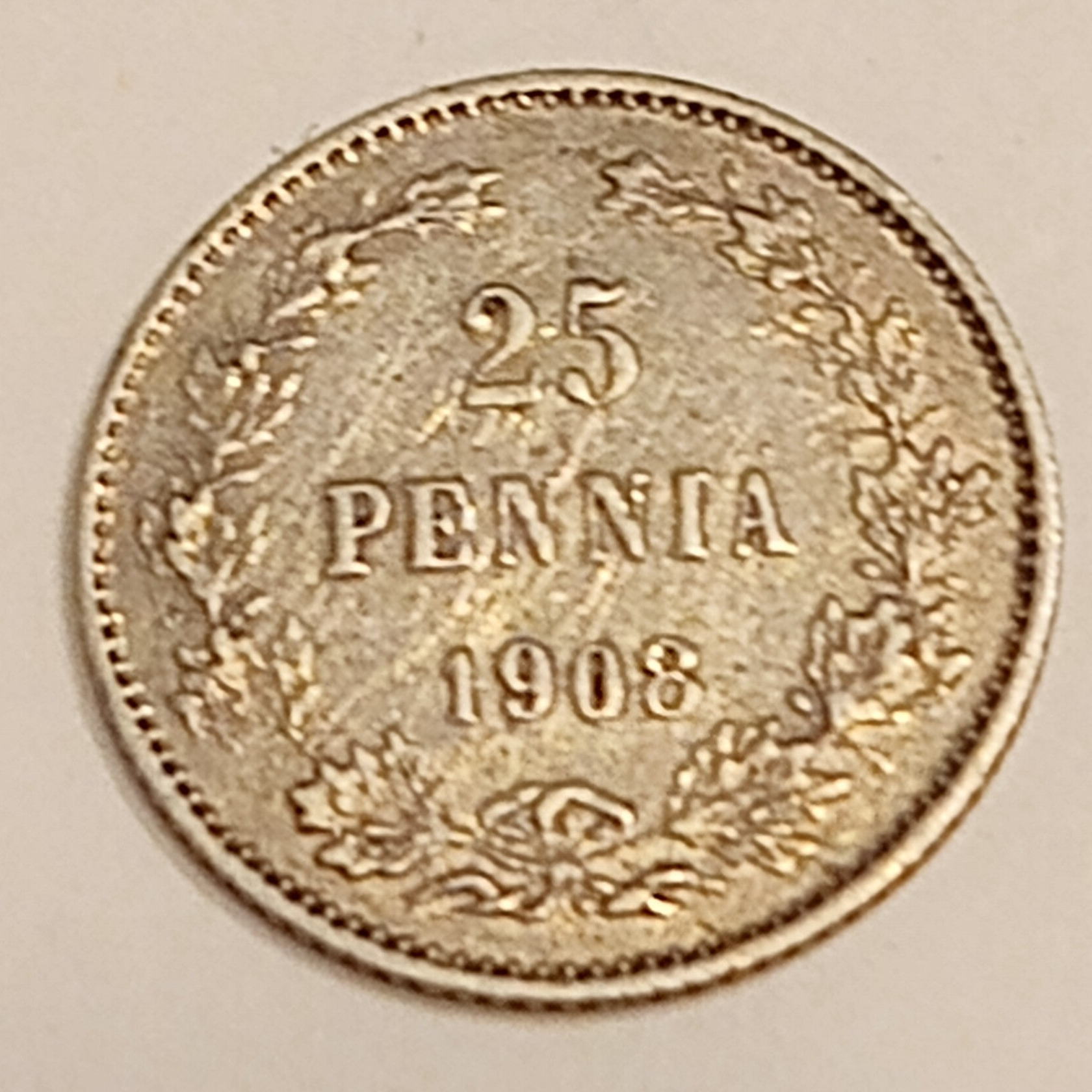 FINLAND *25 penniä  1908 * Silver *Cond.1+ *Empire Nikolaj II