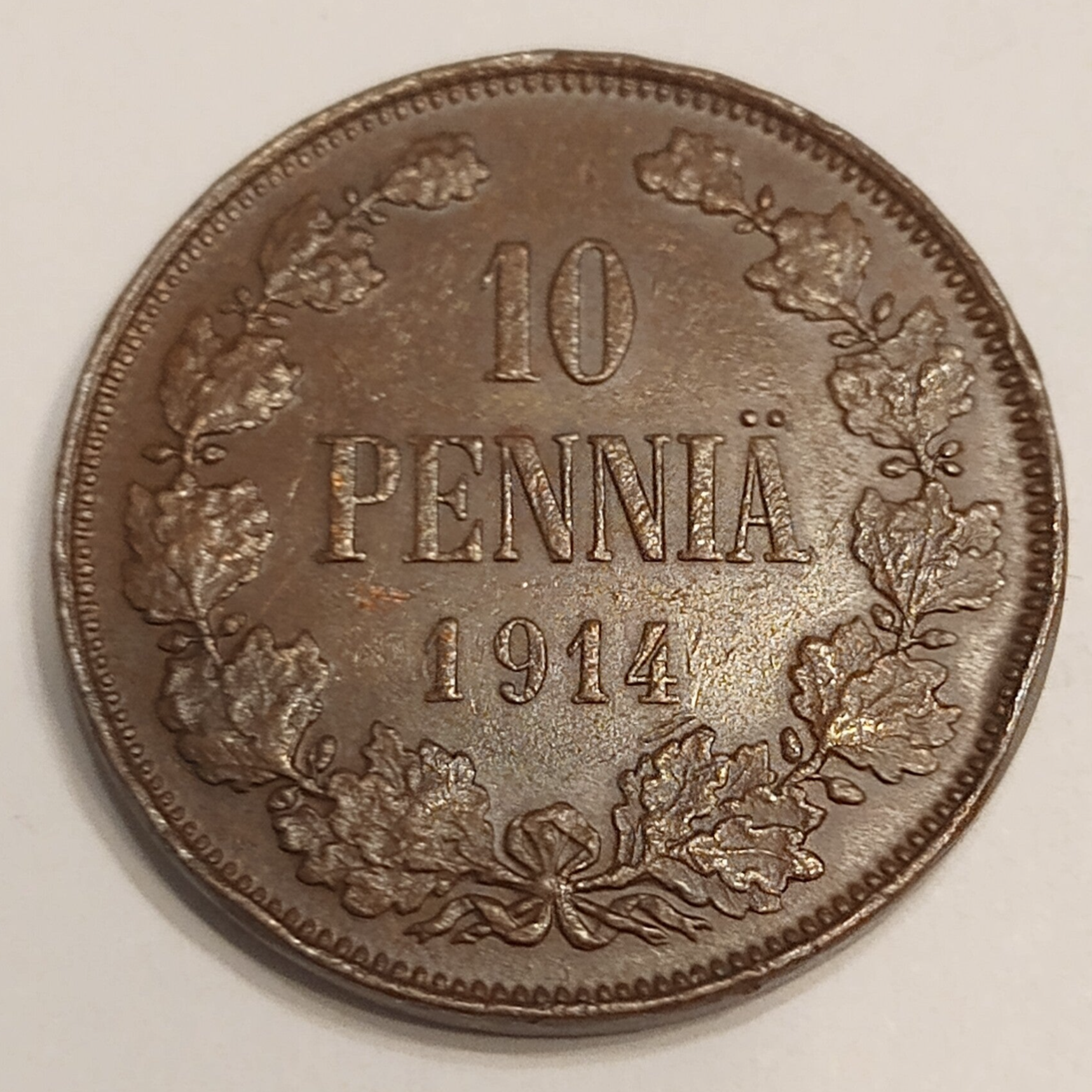 FINLAND * 10 PENNIÄ * 1914 * Copper *Cond. 1+  *Grand Duchy,Empire Nikolaj  II*RARE...
