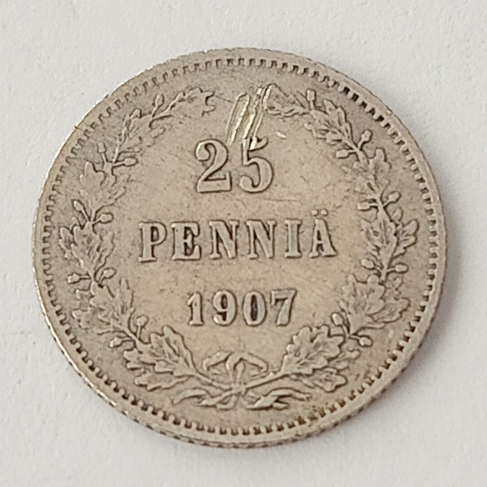 FINLAND *25 penniä  1907* Silver *Cond.1+ *Empire Nikolaj II