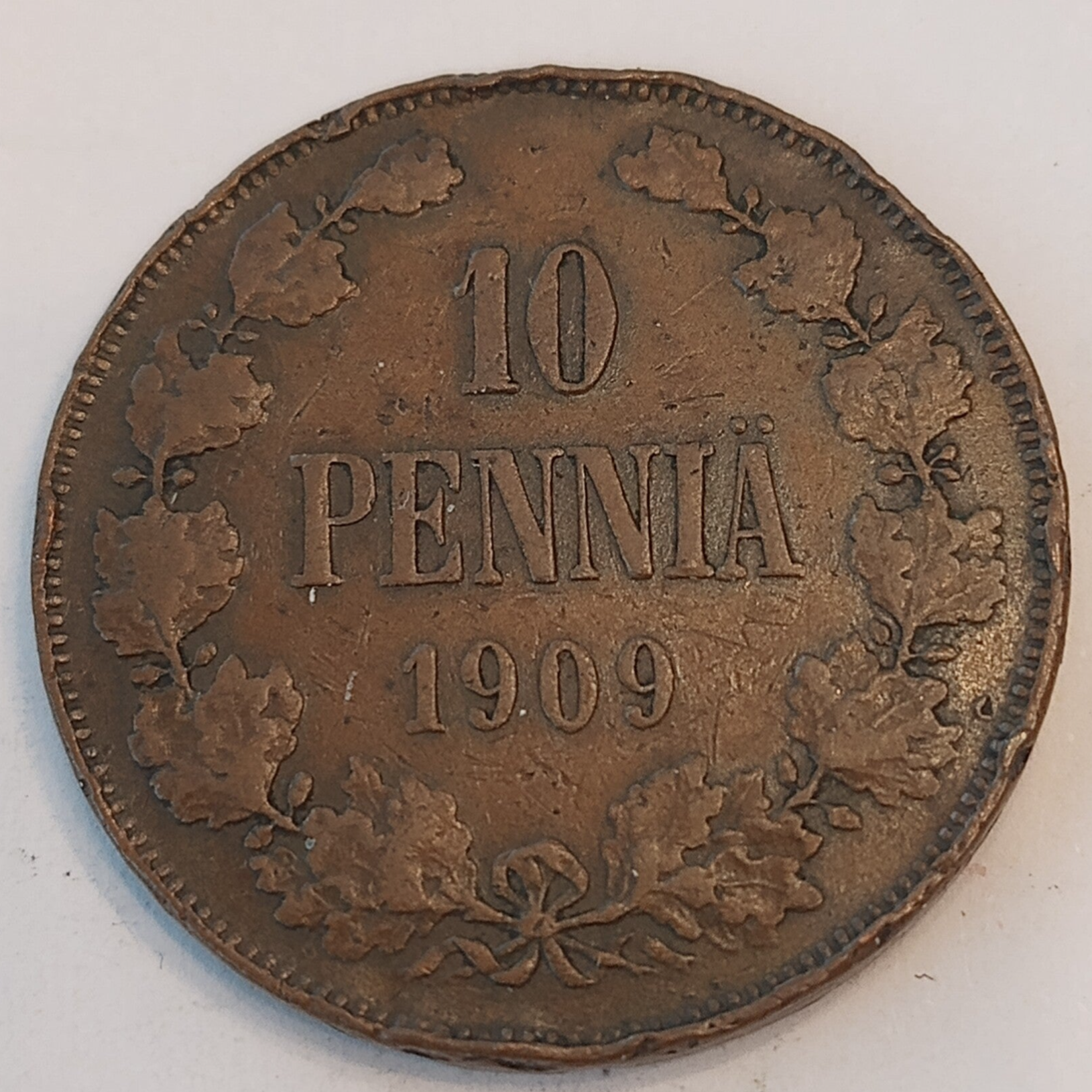 FINLAND * 10 PENNIÄ * 1909* Copper *Cond. 1+  *Grand Duchy,Empire Nikolaj  II*