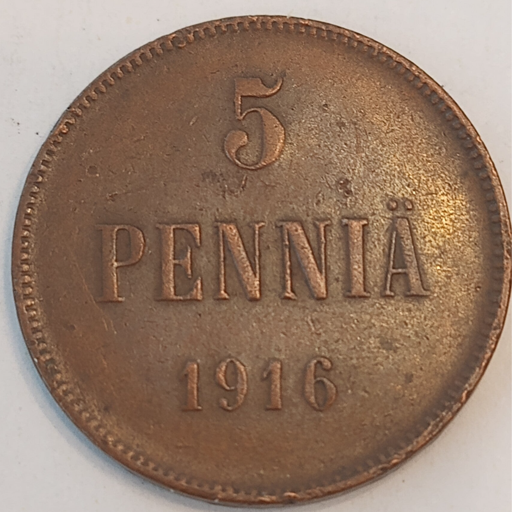 FINLAND * 5 PENNIÄ * 1916* Copper *Cond. 1 +  *Grand Duchy / Empire Nikolaj  II