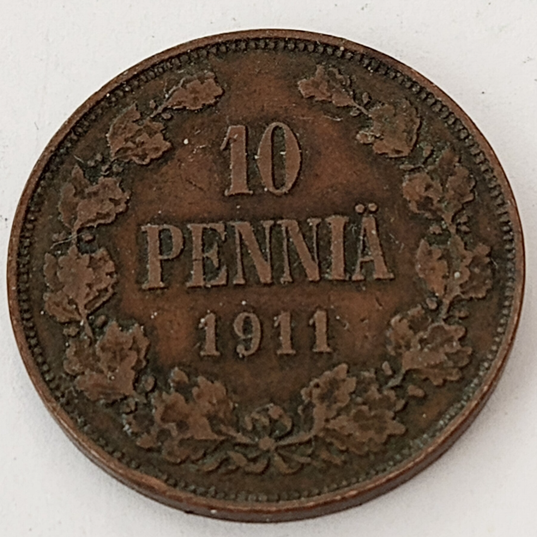 FINLAND * 10 PENNIÄ * 1911 * Copper *Cond. 1+  *Grand Duchy,Empire Nikolaj  II*