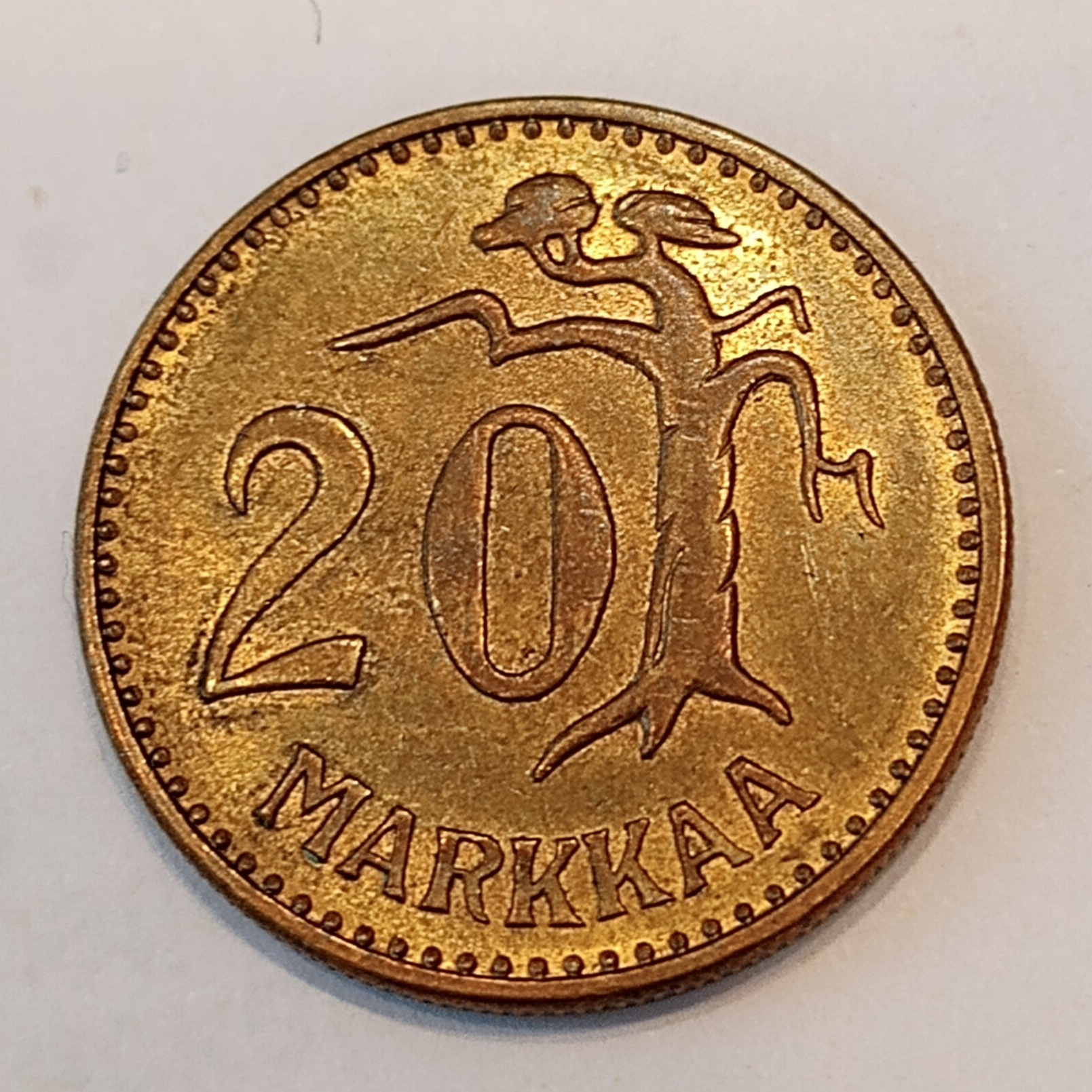 FINLAND* Republic * 20 markkaa *  1960   * Aluminium bronze * Cond. 1++*stamped glans *