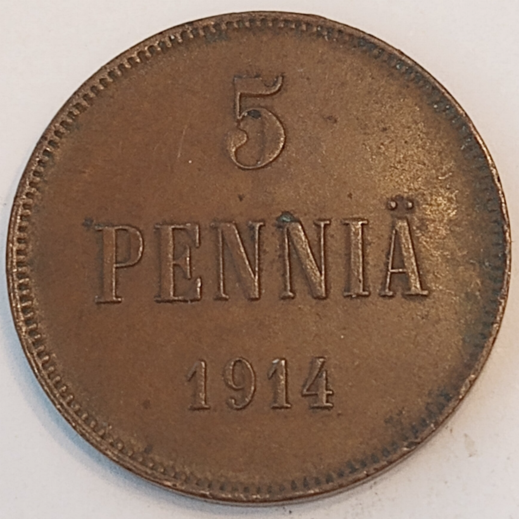 FINLAND * 5 PENNIÄ * 1914* Copper *Cond. 1 +  *Grand Duchy / Empire Nikolaj  II