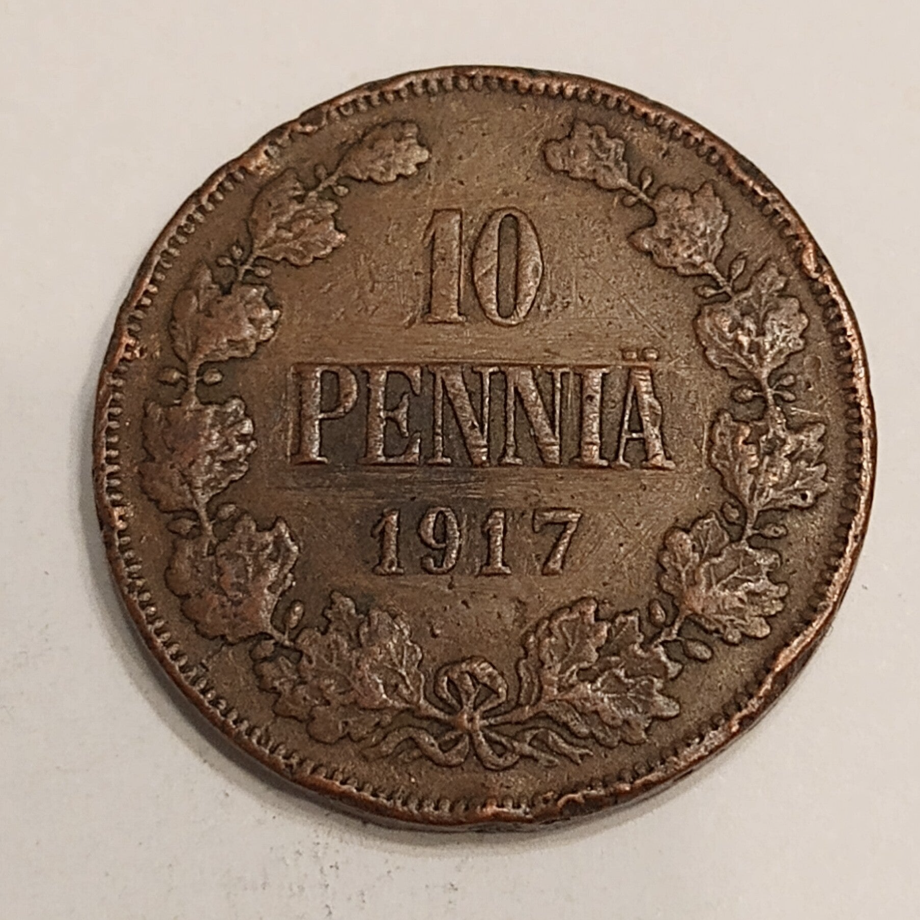 FINLAND * 10 PENNIÄ * 1917 * Copper *Cond. 1+  *Grand Duchy,Empire Nikolaj  II*