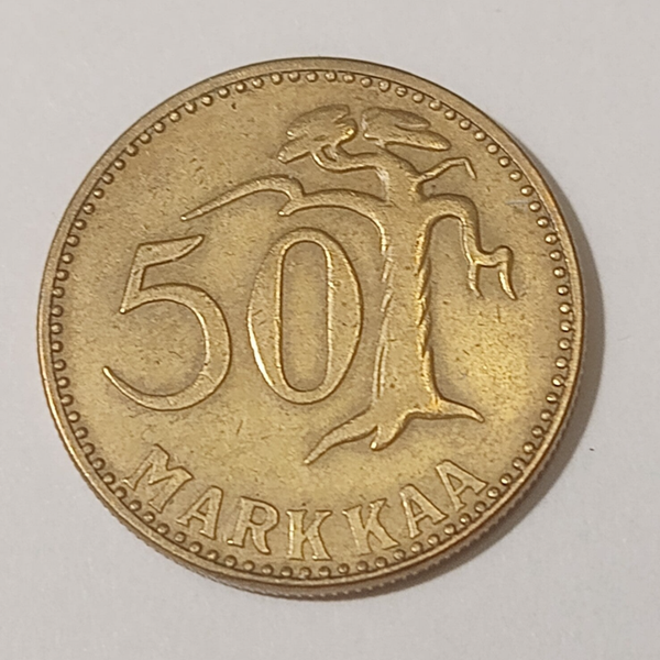 FINLAND* Republic * 50 markkaa *1956  * Aluminium bronze * Cond. 1+ *