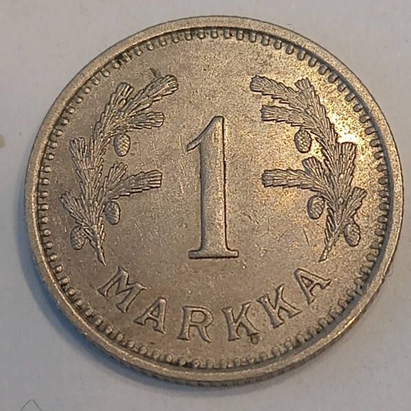 FINLAND* Republic * 1 markkaa * 1937  * Copper nickel * Cond. 1+ *