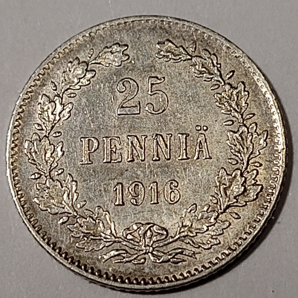 FINLAND *25 penniä  1916 * Silver *Cond.1++ *Empire Nikolaj II