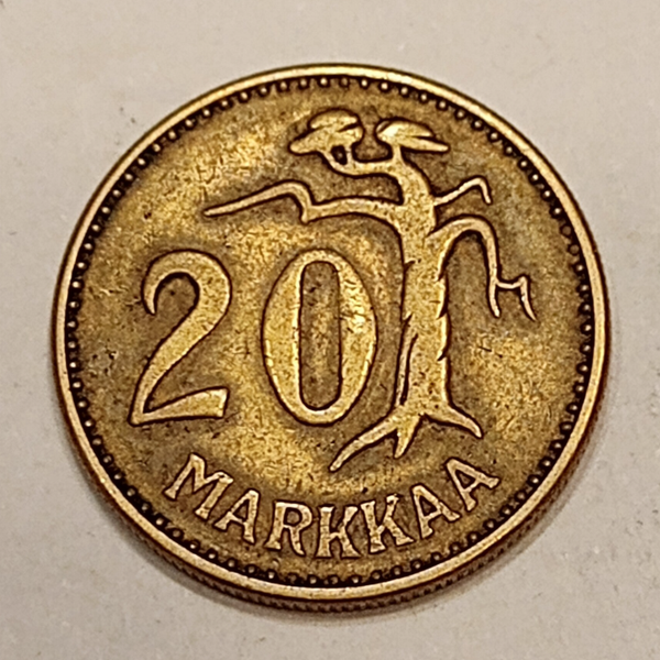 FINLAND* Republic * 20 markkaa *  1956   * Aluminium bronze * Cond. 1+ *