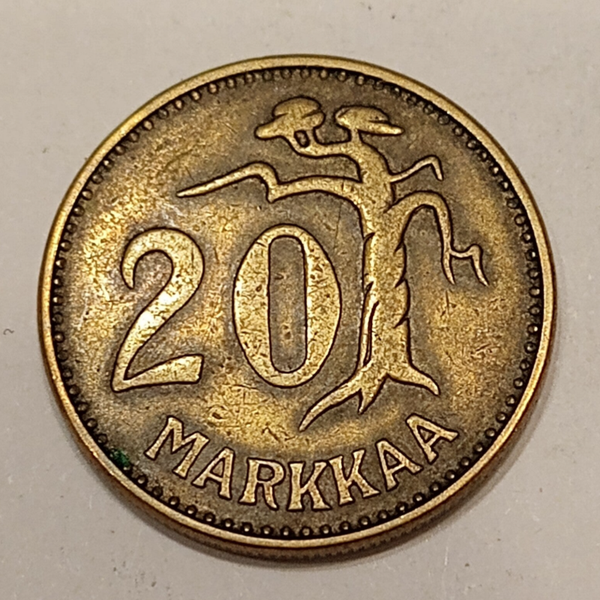 FINLAND* Republic * 20 markkaa *  1955   * Aluminium bronze * Cond. 1+ *