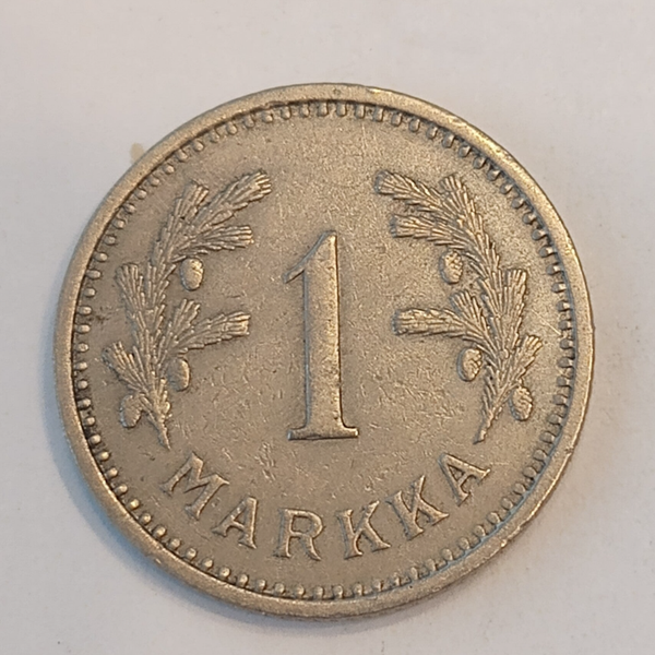 FINLAND* Republic * 1 markkaa *1933  * Copper nickel * Cond. 1+ *