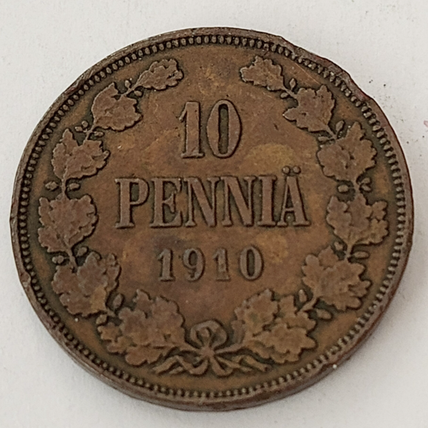 FINLAND * 10 PENNIÄ * 1910 * Copper *Cond. 1+  *Grand Duchy,Empire Nikolaj  II*