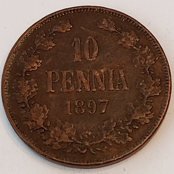 FINLAND * 10 PENNIÄ * 1897* Copper *Cond. 1+  *Grand Duchy,Empire Nikolaj  II*