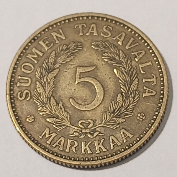FINLAND* Republic * 5 markkaa *  1937  * Aluminium bronze * Cond. 1+ *RARE