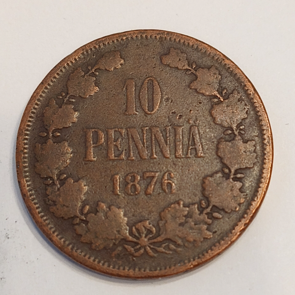 FINLAND * 10 PENNIÄ * 1876* Copper *Cond. 1/1 +  *Grand Duchy,Empire Alexander II*