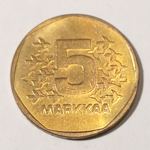 FINLAND* Republic * 5  markkaa *  1975  * aluminium bronze * Cond. near unc*