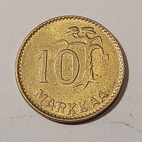 FINLAND* Republic * 10 markkaa *  1952 typ.1  * Aluminium bronze * Cond. 1+ *