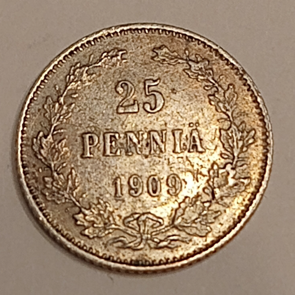 FINLAND *25 penniä  1909 * Silver *Cond.1+ *Empire Nikolaj II