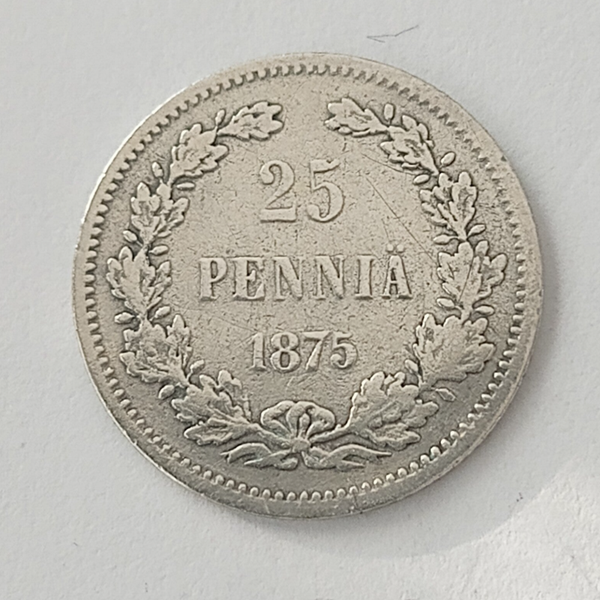 FINLAND *25 penniä  1875  * Silver   * Cond. 1+ / 1  *   Empire Alexander II *