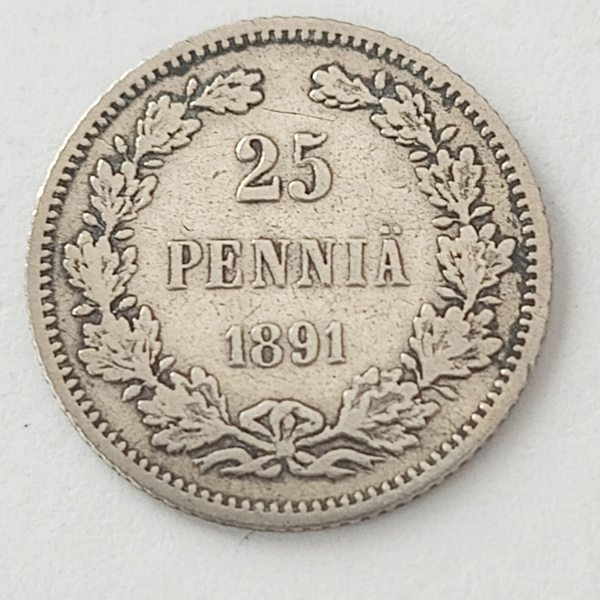 FINLAND *25 penniä  1891  * Silver   * Cond.1+/ 1  *   Empire Alexander III