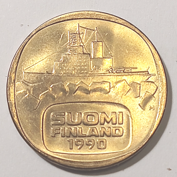 FINLAND* Republic * 5  markkaa *  1990  * aluminium bronze * Cond. unc*