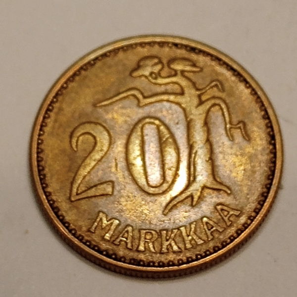 FINLAND* Republic * 20 markkaa *  1957   * Aluminium bronze * Cond. 1+ *