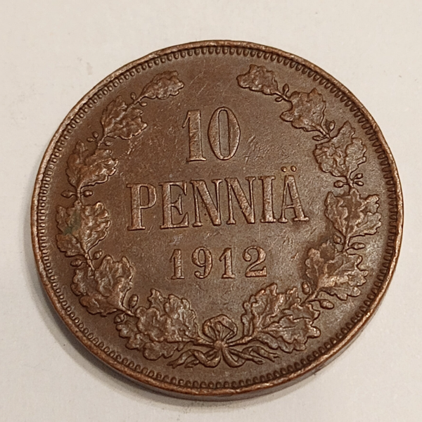 FINLAND * 10 PENNIÄ * 1912 * Copper *Cond. 1+  *Grand Duchy,Empire Nikolaj  II*