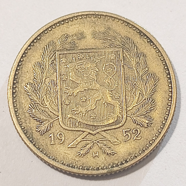FINLAND* Republic * 5 markkaa *  1952  * Brass * Cond. 1+ *RARE