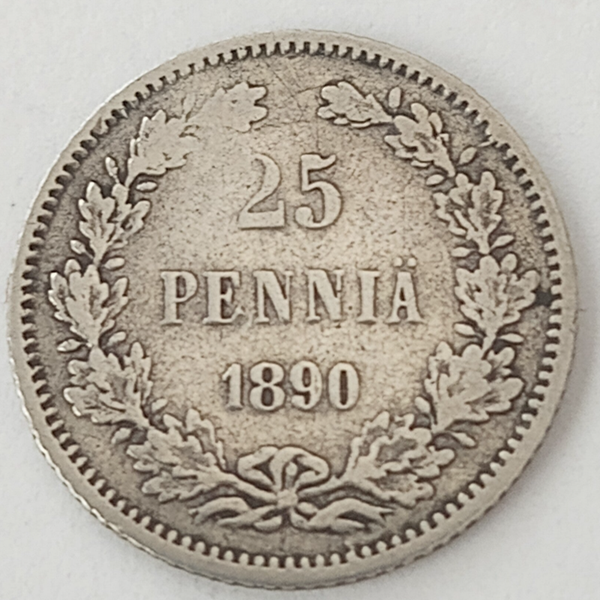 FINLAND *25 penniä  1890  * Silver   * Cond.1+/ 1  *   Empire Alexander III