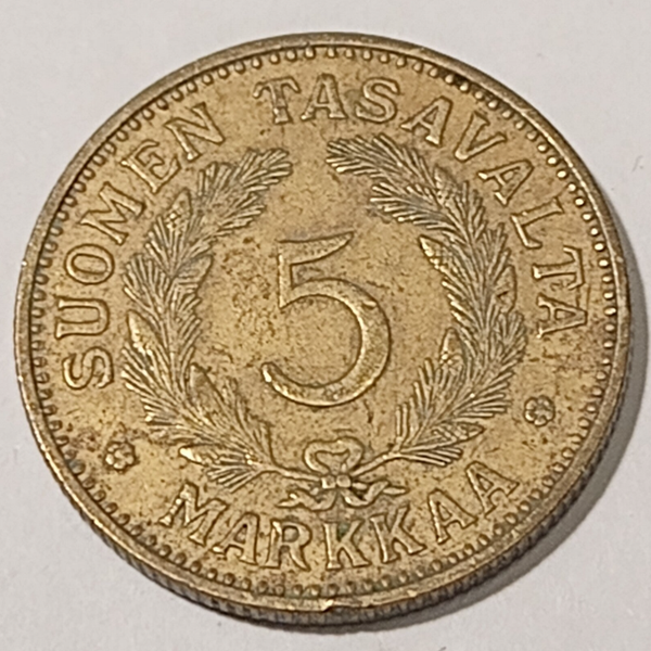 FINLAND* Republic * 5 markkaa *  1939  * Aluminium bronze * Cond. 1+ *RARE
