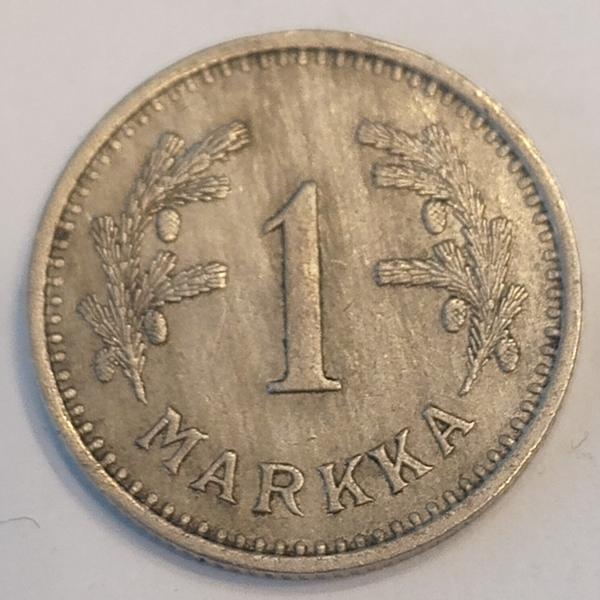 FINLAND* Republic * 1 markkaa * 1939  * Copper nickel * Cond. 1+ *Winter War Year