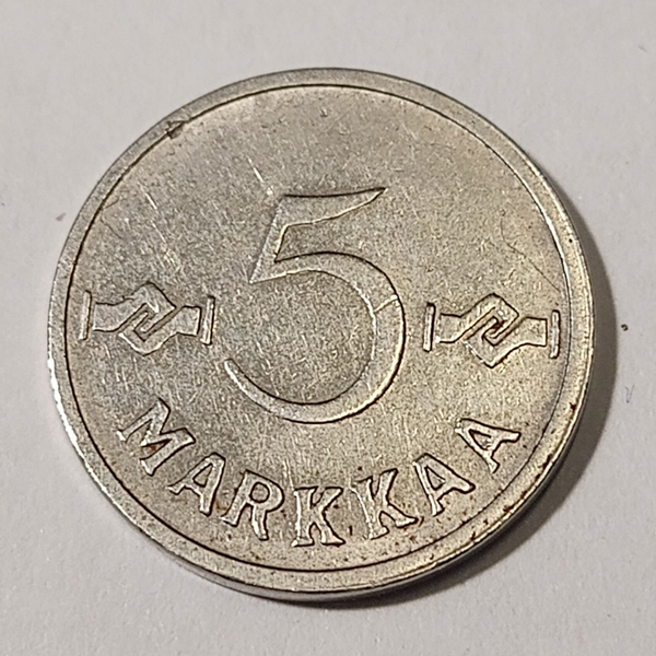 FINLAND* Republic * 5 markkaa *  1954  *Nickel plated Iron* Cond. 1+ *
