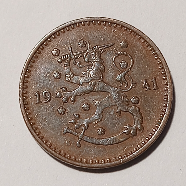 FINLAND* Republic * 1 markkaa * 1941  * Copper * Cond. 1+ *