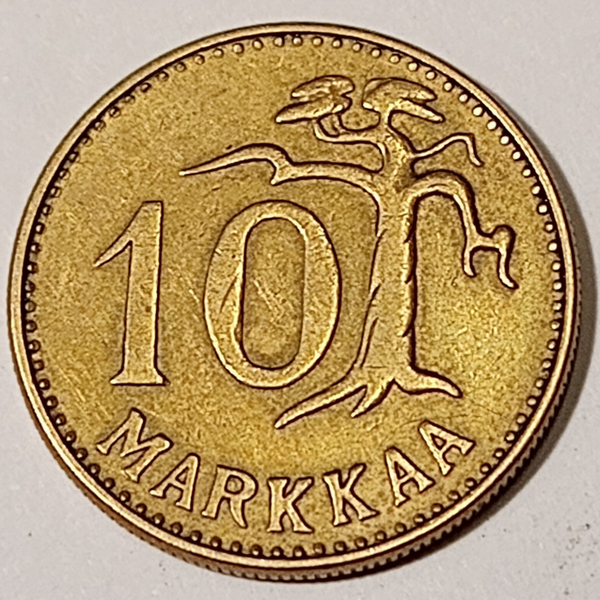 FINLAND* Republic * 10 markkaa *  1961 narrow 1    * Aluminium bronze * Cond. 1+